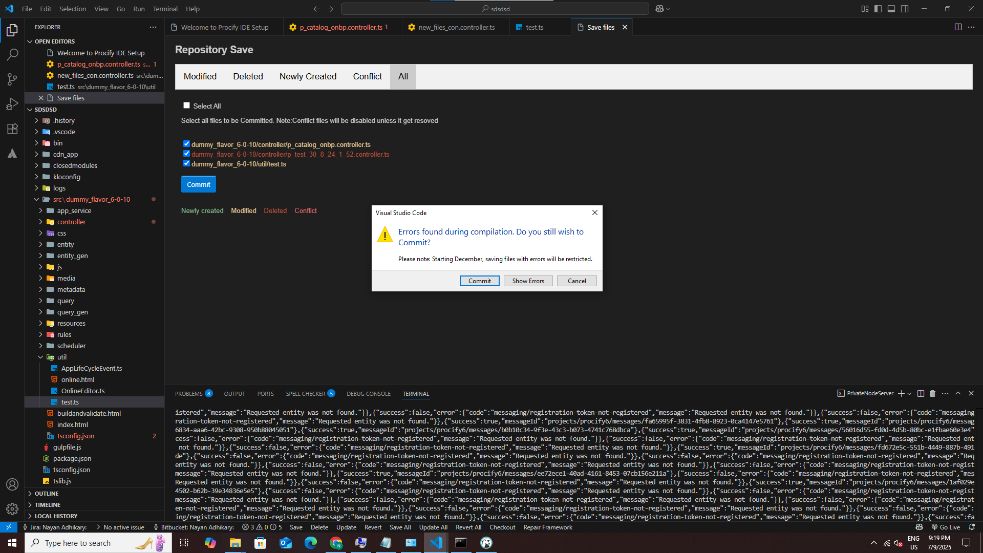 Typescript Errors on Save